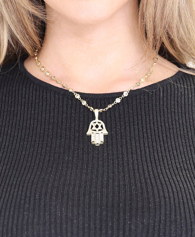 Hamsa w/ Star of David Pendant Necklace image 1