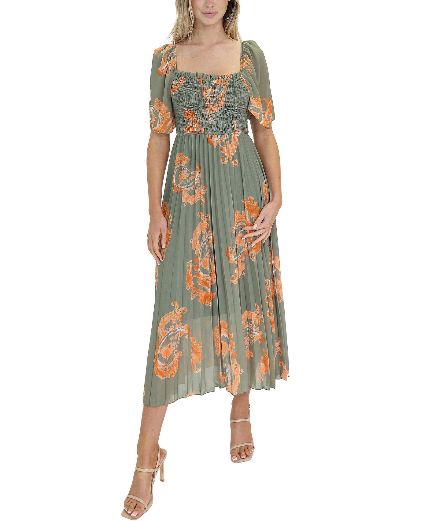 Paisley Pleated Maxi Dress view 1
