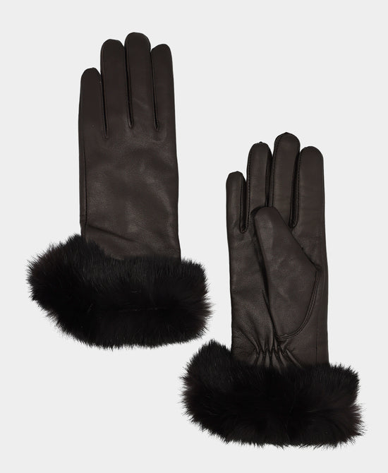 Leather Gloves w/ Fur Trim view 