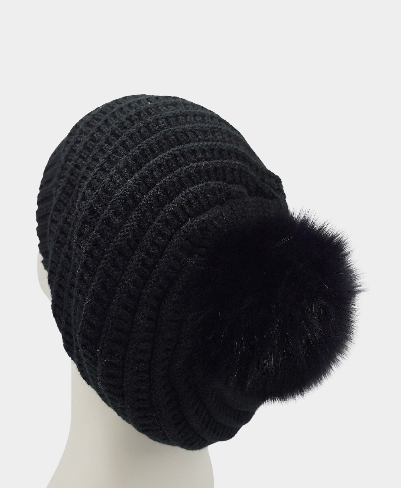 Knit Hat w/ Fox Fur Pom view 2