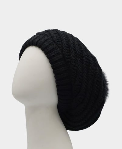 Knit Hat w/ Fox Fur Pom image 1