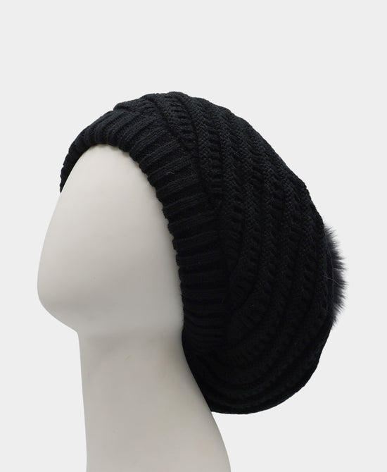 Knit Hat w/ Fox Fur Pom view 