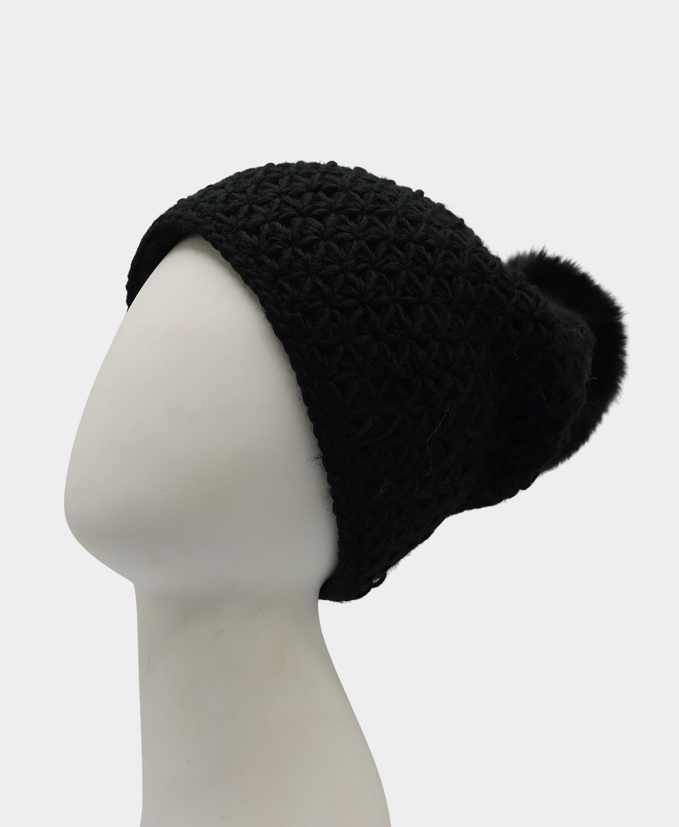 Woven Knit Hat w/ Fox Fur Pom view 1