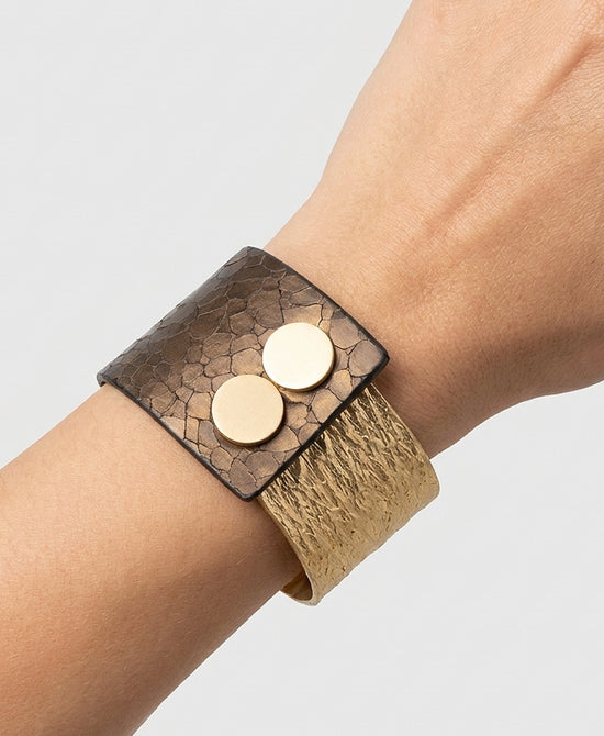 
Textured Mixed Media Cuff Bracelet in BROWN/GOLD view 1