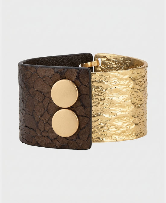 
Textured Mixed Media Cuff Bracelet in BROWN/GOLD view 2