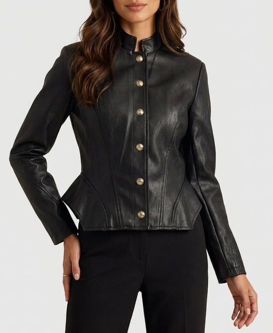 
Faux Leather Peplum Jacket in BLACK view 1