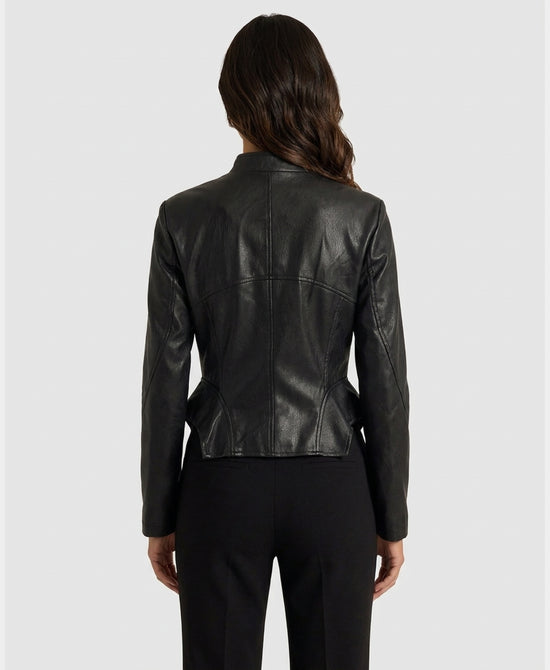 
Faux Leather Peplum Jacket in BLACK view 2