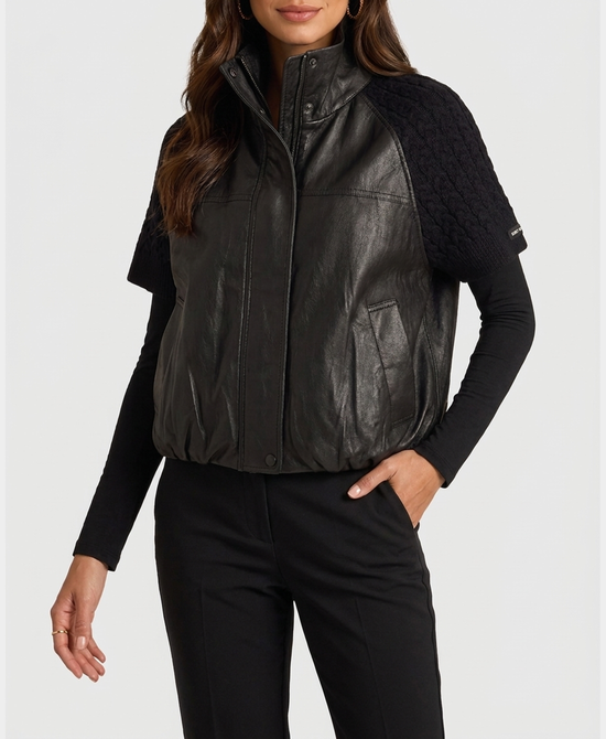 
Faux Leather & Knit Vest in BLACK view 1