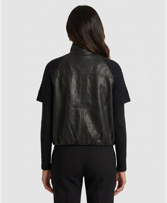 
Faux Leather & Knit Vest in BLACK view 2