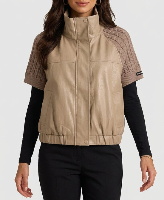 
Faux Leather & Knit Vest in TAUPE view 1