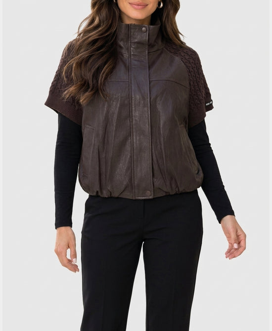 
Faux Leather & Knit Vest in BROWN view 1
