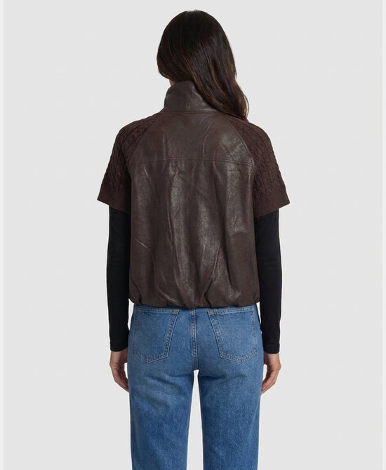 
Faux Leather & Knit Vest in BROWN view 2