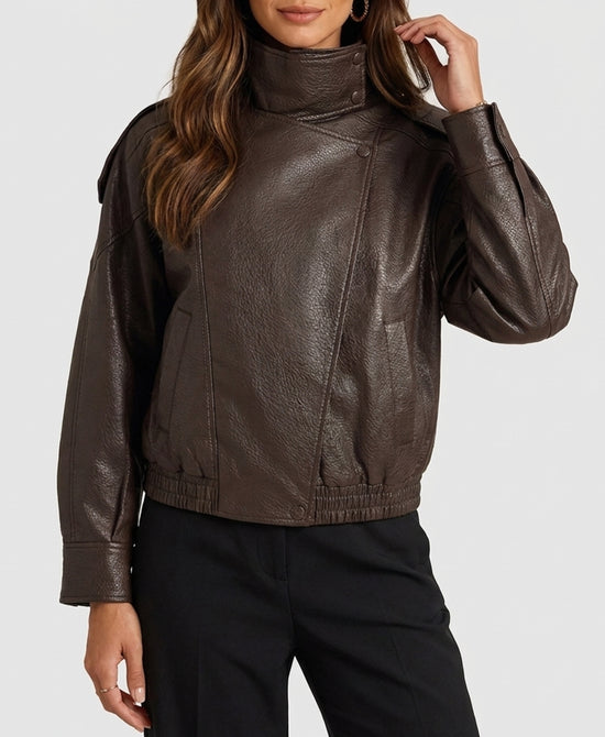 
Faux Leather Jacket in BROWN view 1