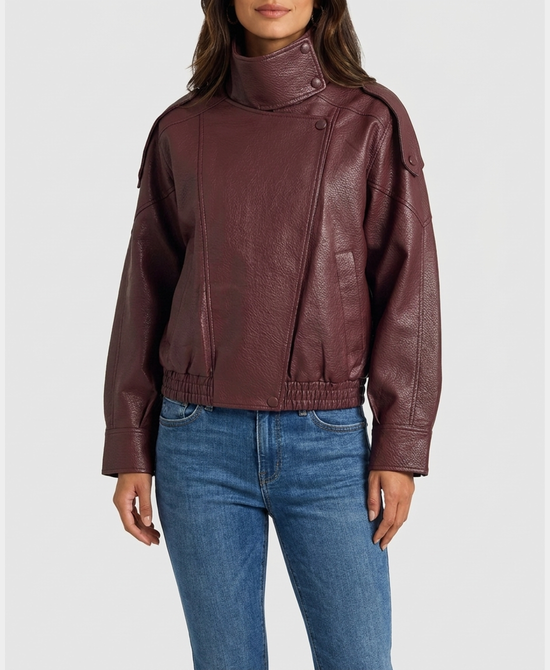 
Faux Leather Jacket in WINE view 1