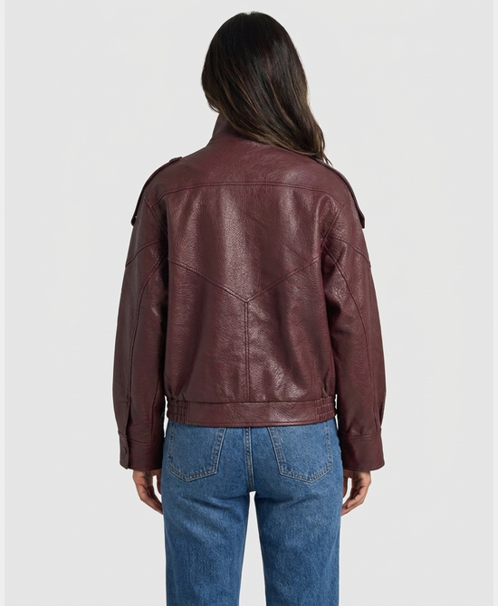 
Faux Leather Jacket in WINE view 2