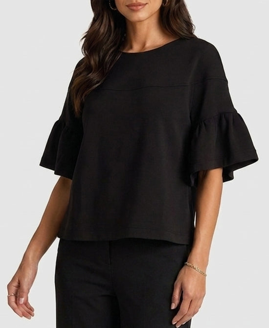 
Soft Ruffle Sleeve Knit Top in BLACK view 1