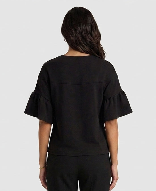 
Soft Ruffle Sleeve Knit Top in BLACK view 2