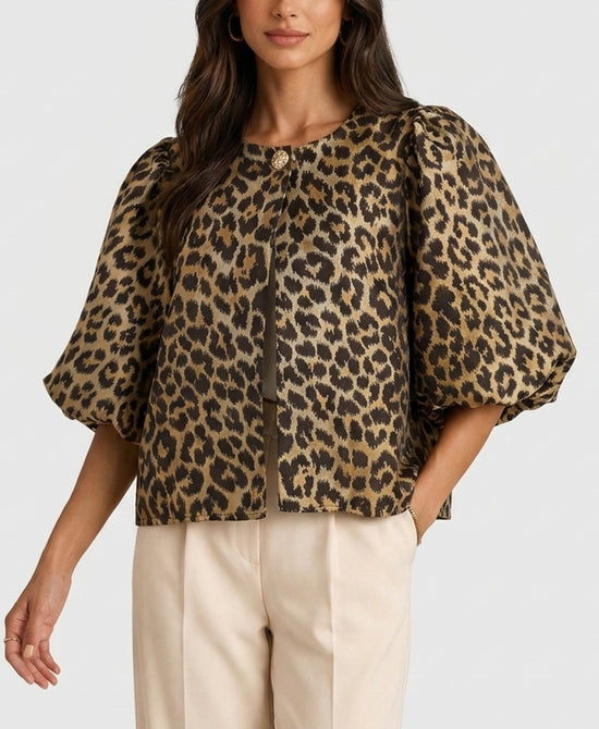 
Leopard Print Balloon Sleeve Top in BROWN MULTI view 2