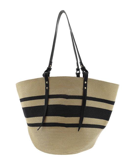 Woven Straw Striped Tote Bag view 1