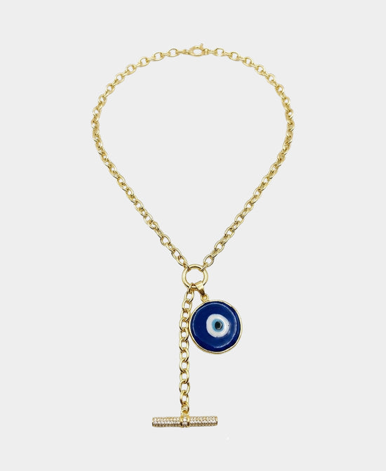
Evil Eye Charm Necklace in GOLD//BLUE view 2