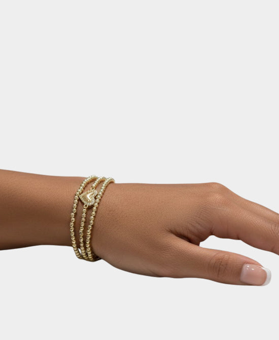 Set Of 3 Beaded Elastic Bracelets w/ Heart view 