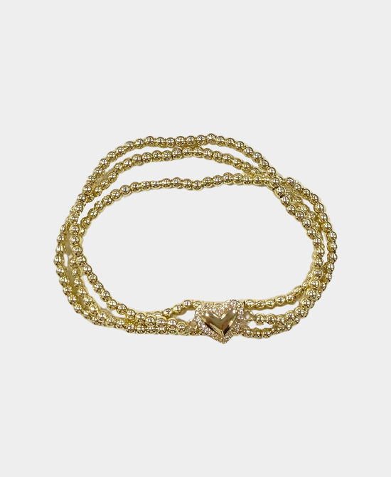 Set Of 3 Beaded Elastic Bracelets w/ Heart view 