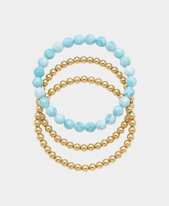 
Set Of 3 Beaded Bracelets in LIGHT BLUE/GOLD view 2