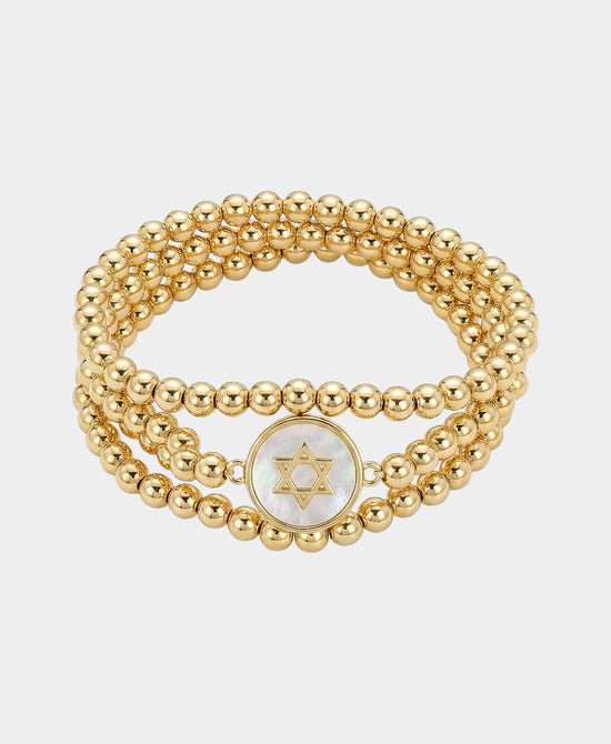 
Set Of 3 Star Of David Pearl Beaded Bracelets in GOLD view 2