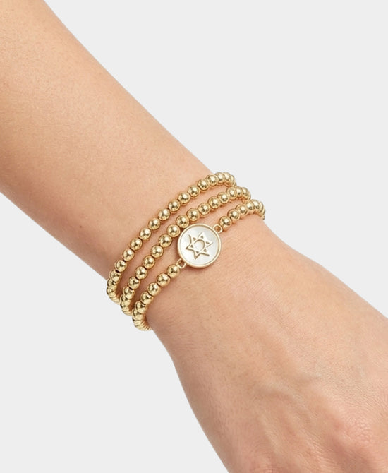 
Set Of 3 Star Of David Pearl Beaded Bracelets in GOLD view 1