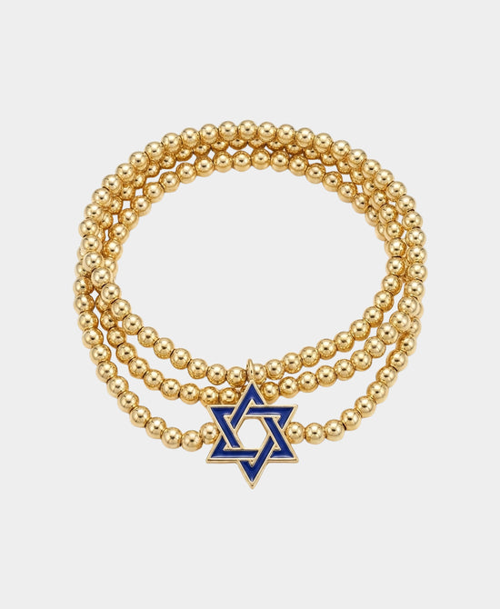 
Set Of 3 Star Of David Beaded Bracelets in GOLD/BLUE view 2