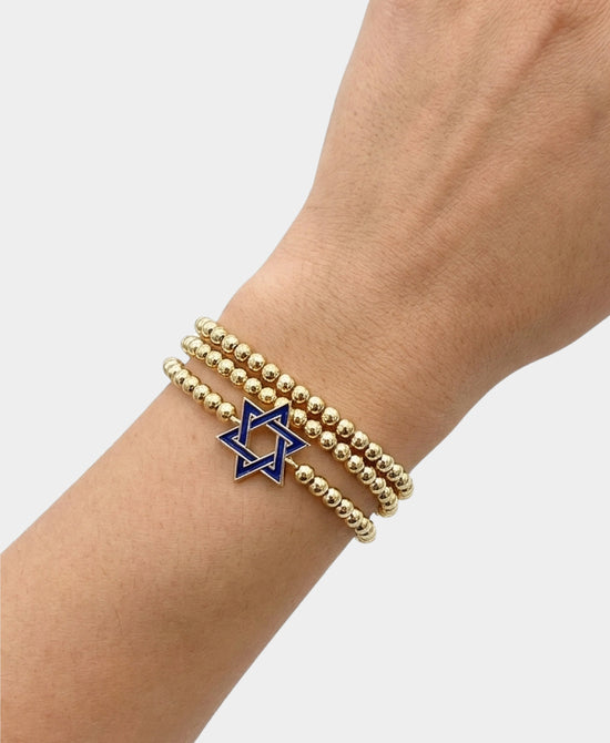
Set Of 3 Star Of David Beaded Bracelets in GOLD/BLUE view 1