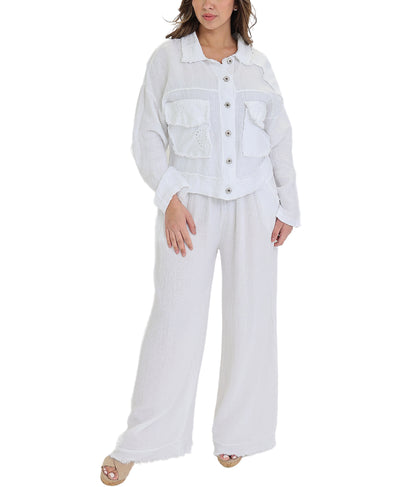 Linen Pants w/ Frayed Hem image 2
