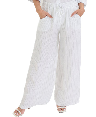 Striped Wide Leg Linen Pants image 1