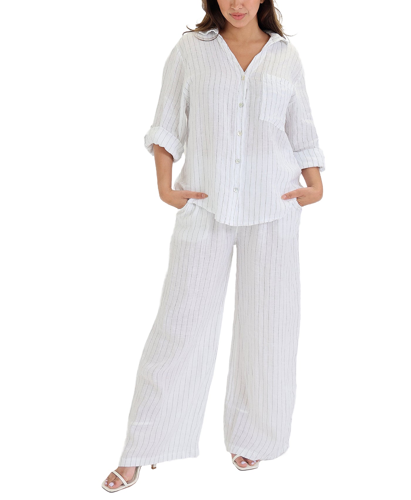 Striped Wide Leg Linen Pants view 2