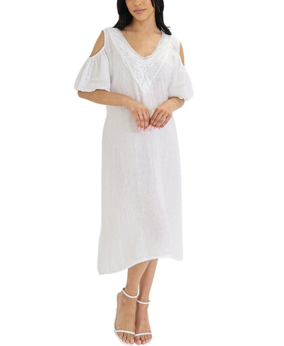 Linen Dress w/ Crochet & Sequins image 1