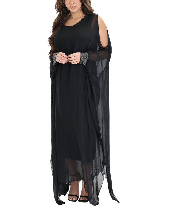 Silk Cold Shoulder Maxi Dress w/ Sequin Trim view 1