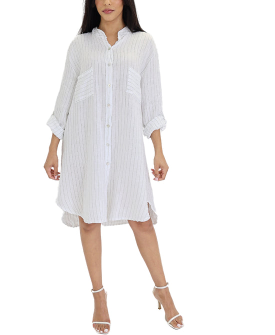 Linen Stripe Shirt Dress view 1