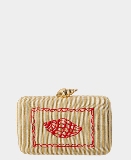 
Stripe Seashell Clutch Bag in TAN view 1
