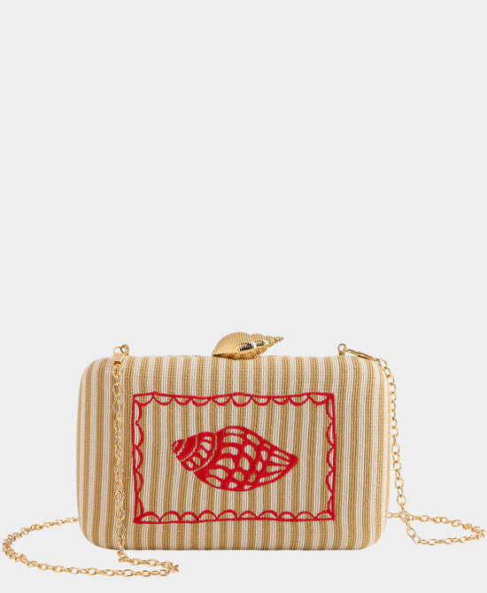 
Stripe Seashell Clutch Bag in TAN view 2