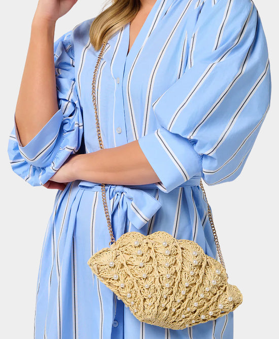 
Straw Shell Crossbody Bag w/ Pearls in NATURAL view 2
