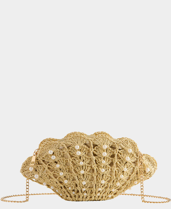 
Straw Shell Crossbody Bag w/ Pearls in NATURAL view 1