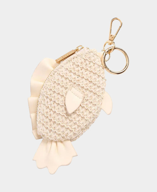 
Crochet Fish Zip Pouch Keychain/Bag Charm in IVORY view 1