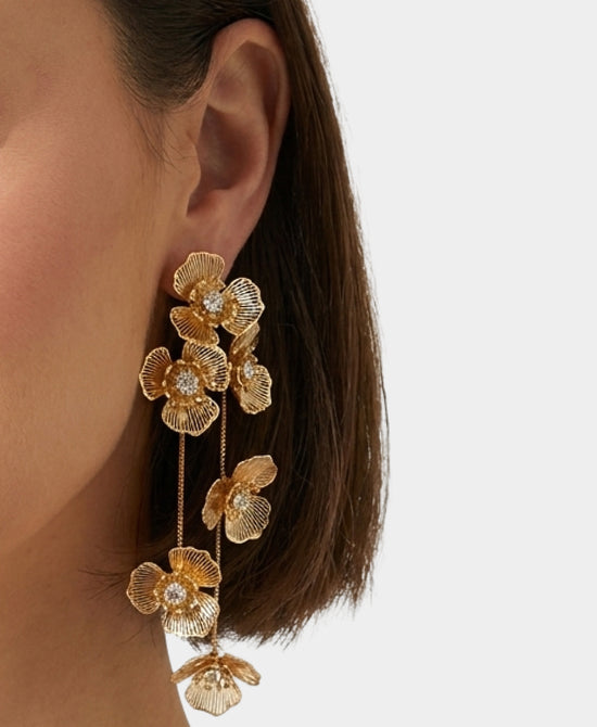
Flower Drop Earrings w/ Crystals in GOLD view 1