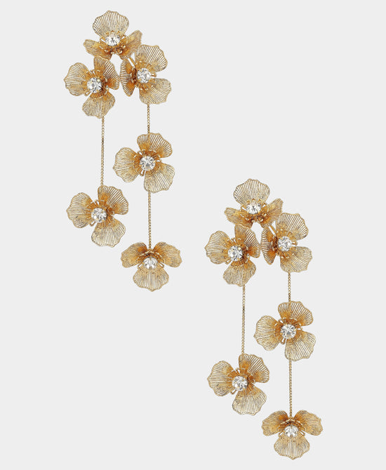 
Flower Drop Earrings w/ Crystals in GOLD view 2