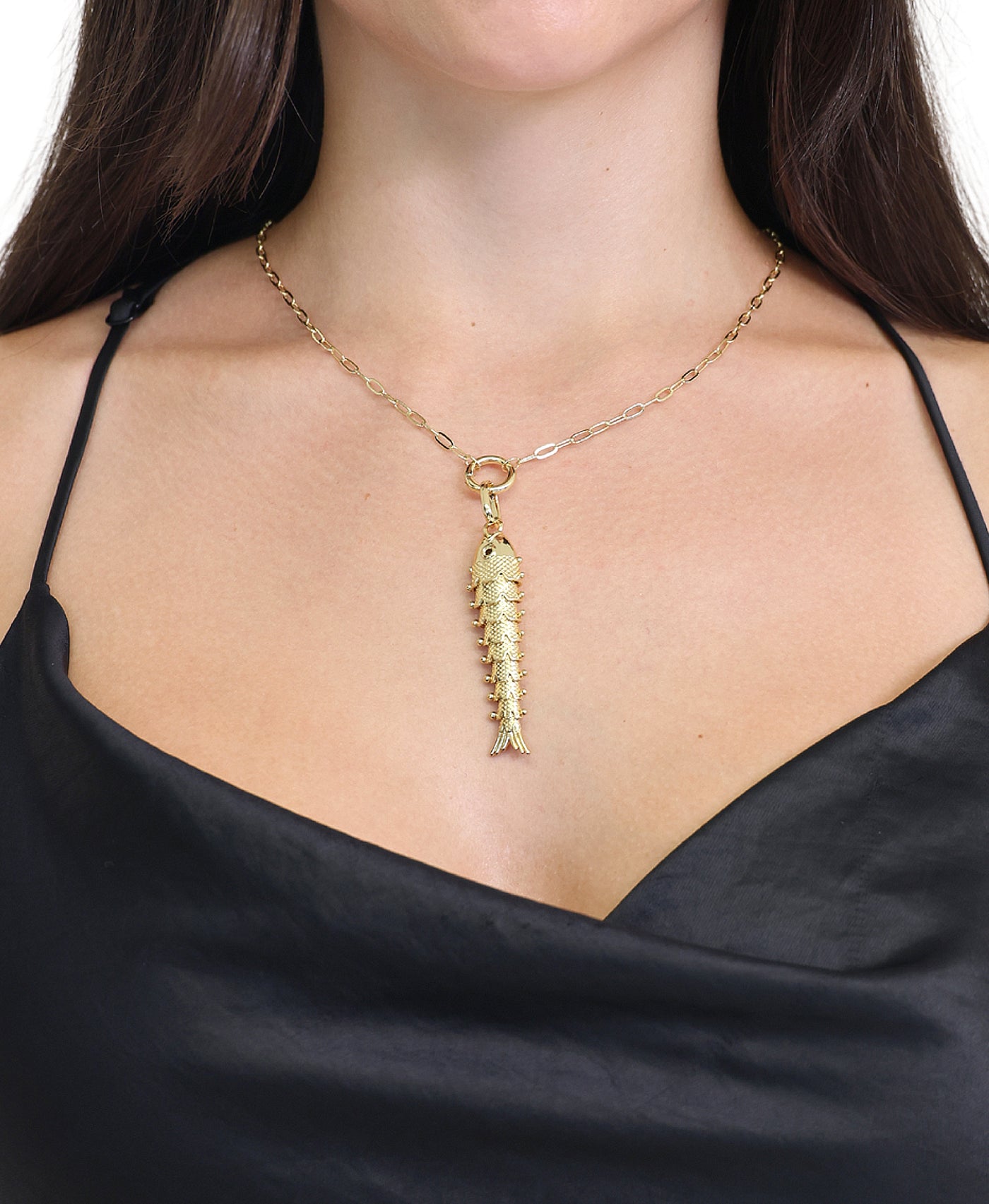 Large Fish Pendant Paperclip Necklace view 1