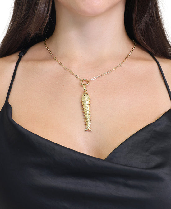 Large Fish Pendant Paperclip Necklace view 