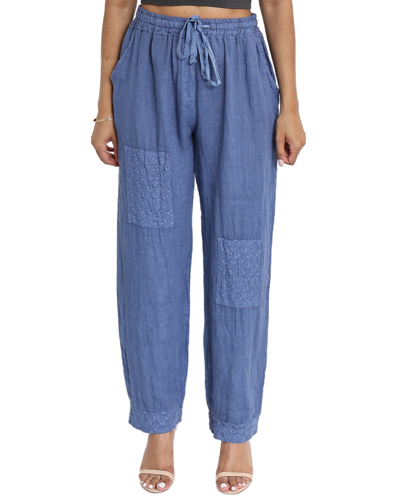 Linen Pant w/ Embroidered Patch Detail image 1