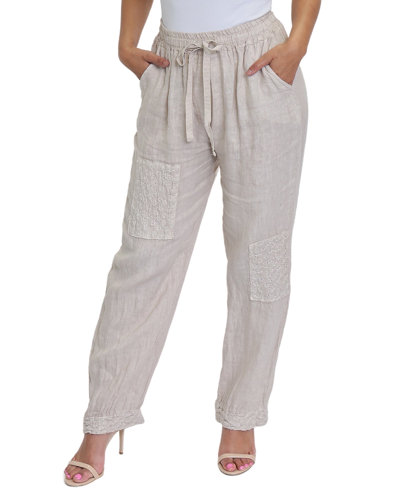 Linen Pant w/ Embroidered Patch Detail image 1