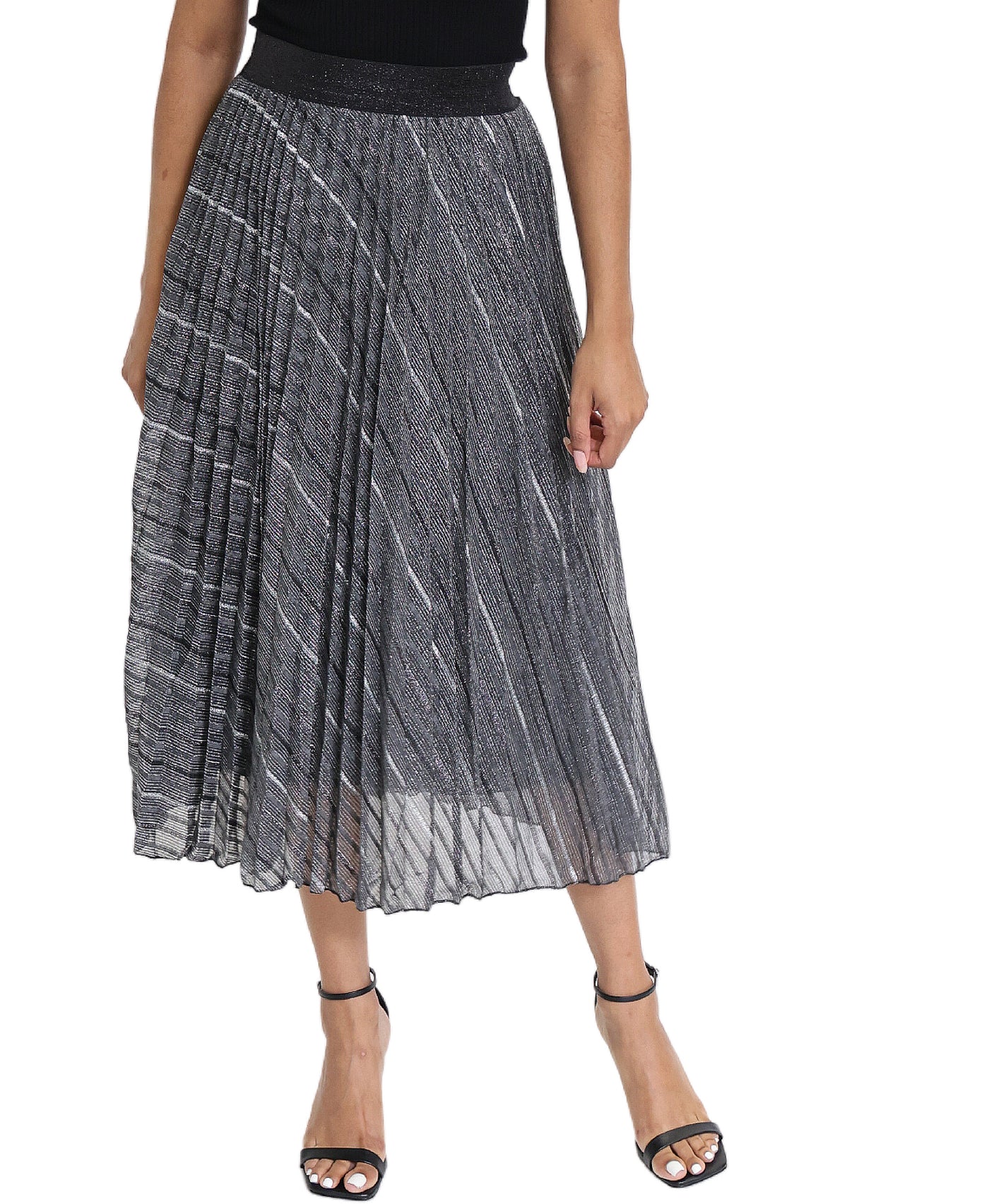 Shimmer Stripe Pleated Midi Skirt image 1