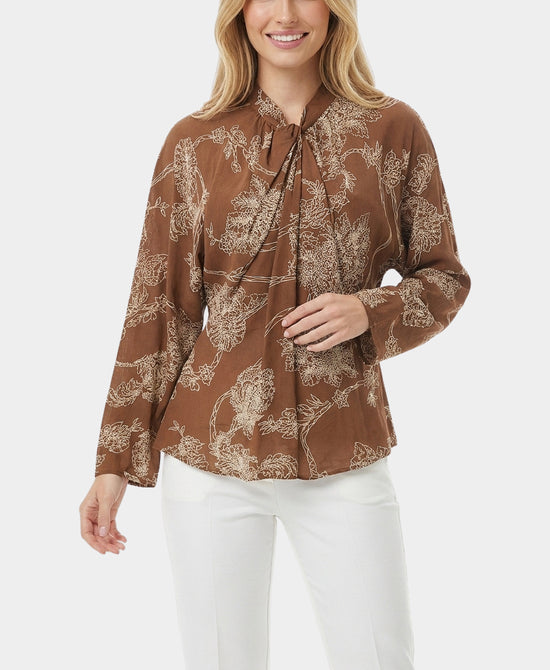 
Printed Blouse w/ Twist Detail in BROWN view 1